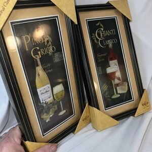 2 Pc. Chianti Classico & Pinot Grigio Wine Framed Dimentional Glass 3-D Wall Art